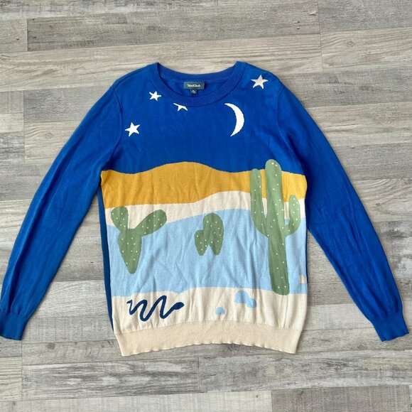 Modcloth Desert Cactus Blue Long Sleeve Sweater Size XL Lightweight J14 - Picture 2 of 6